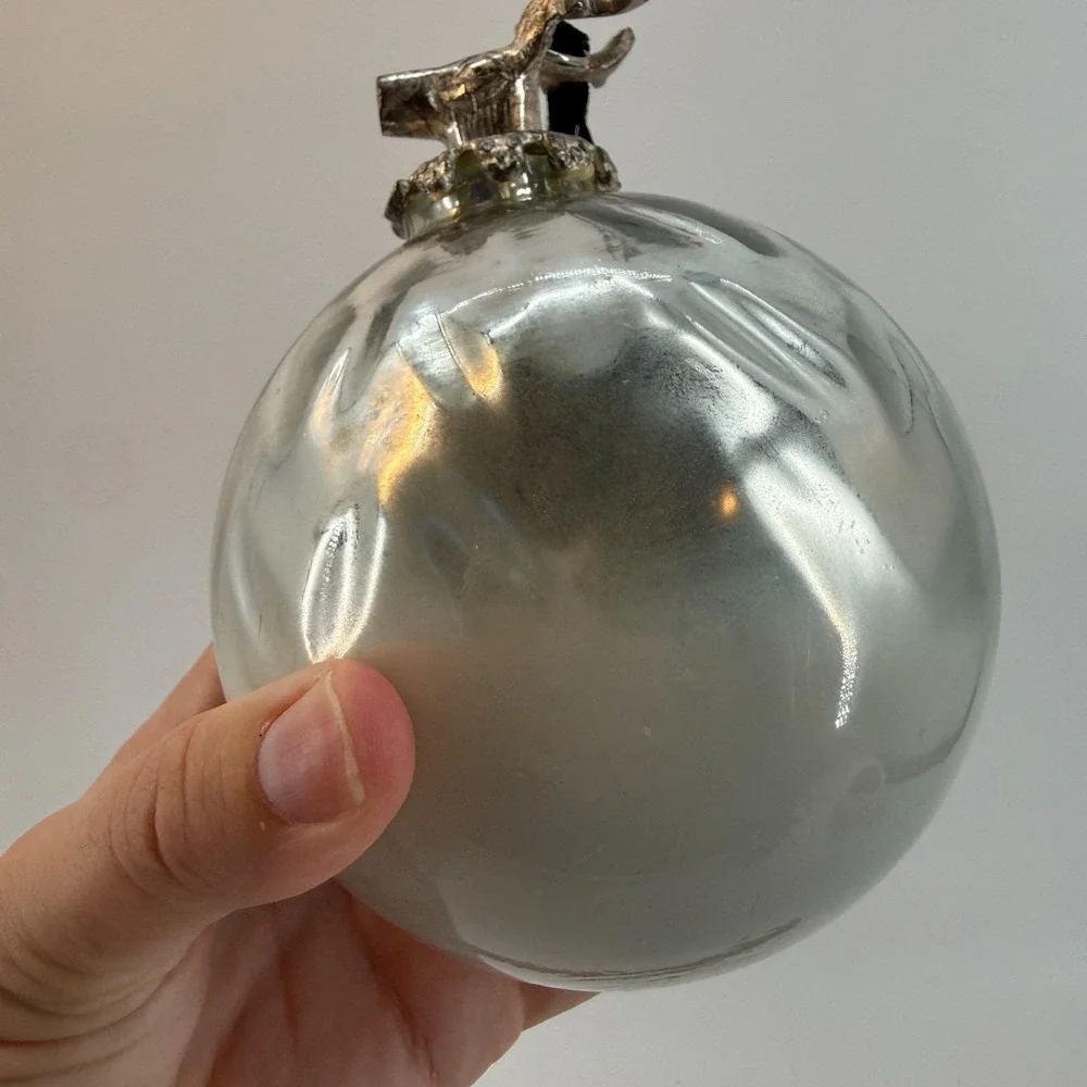 Mercury Glass Ornament Silver‎ Stag Deer Head Hammered Bauble